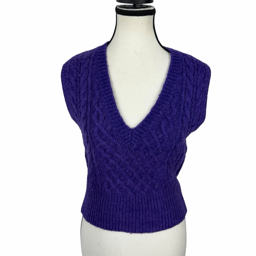 Rag & Bone Elizabeth Cable Knit Vest Purple NWT $395 Wool Sleeveless Sweater S - Picture 2 of 8